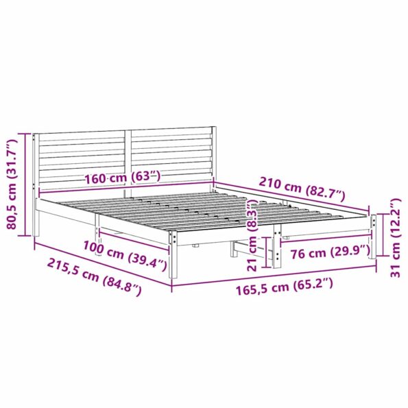 vidaXL Rám postele s čelnou doskou Hnedá 160 x 210 cm Borovicový masív – Obrázok 9