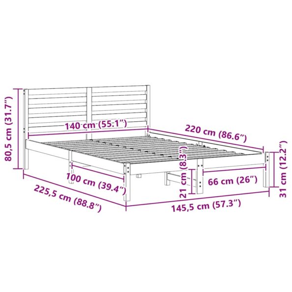 vidaXL Rám postele s čelnou doskou Biela 140 x 220 cm Borovicový masív – Obrázok 9
