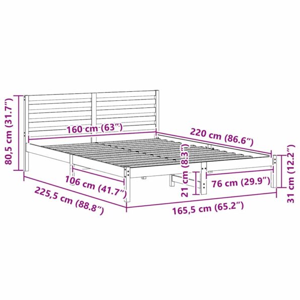 vidaXL Rám postele s čelnou doskou Hnedá 160 x 220 cm Borovicový masív – Obrázok 9