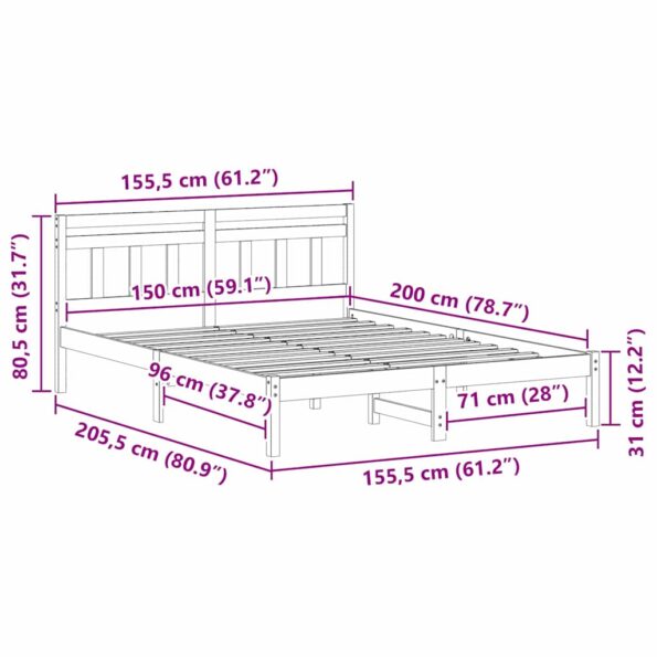 vidaXL Rám postele s čelnou doskou Hnedá Borovicové drevo – Obrázok 9