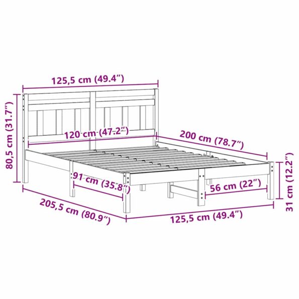 vidaXL Rám postele s čelnou doskou Hnedá Borovicový masív – Obrázok 9