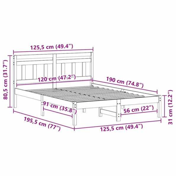 vidaXL Rám postele s čelnou doskou Hnedá Borovicové drevo – Obrázok 9