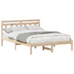 vidaXL Rám postele s čelnou doskou Hnedá 140 x 190 cm Borovicový masív – Obrázok 2