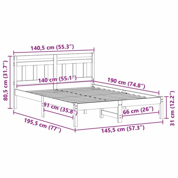vidaXL Rám postele s čelnou doskou Hnedá Borovicový masív – Obrázok 9