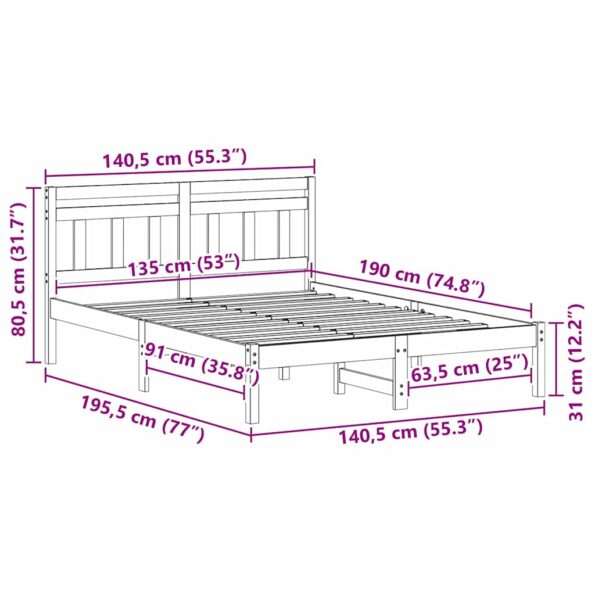 vidaXL Rám postele Biela Borovicový masív – Obrázok 9