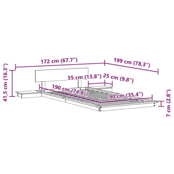 vidaXL Rám postele s nočnými stolíkmi 90x190cm z masívneho dreva – Obrázok 10