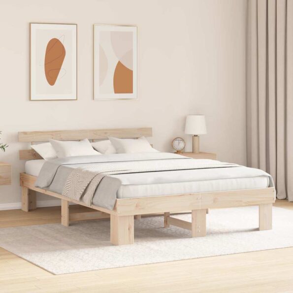 vidaXL Rám postele Prírodná 150 x 200 cm Masívne borovicové drevo – Obrázok 3