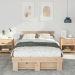 vidaXL Rám postele s čelnou doskou Hnedá 135 x 190 cm Borovicový masív – Obrázok 3