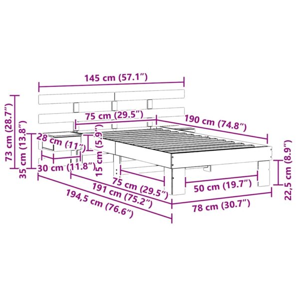 vidaXL Rám postele Voskovo hnedá 75 x 190 cm Borovicový masív – Obrázok 10