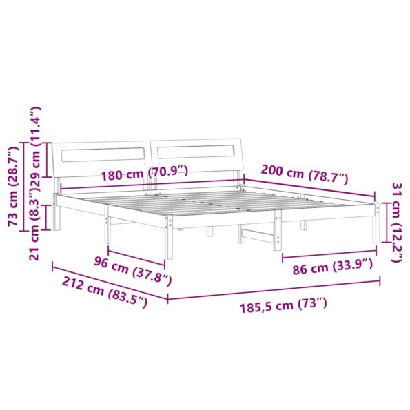 vidaXL Rám postele s čelnou doskou Biela 180 x 200 cm Borovicový masív – Obrázok 11
