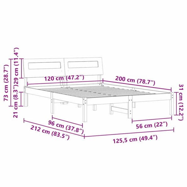 vidaXL Rám postele s čelnou doskou Hnedá 120 x 200 cm Borovicový masív – Obrázok 11