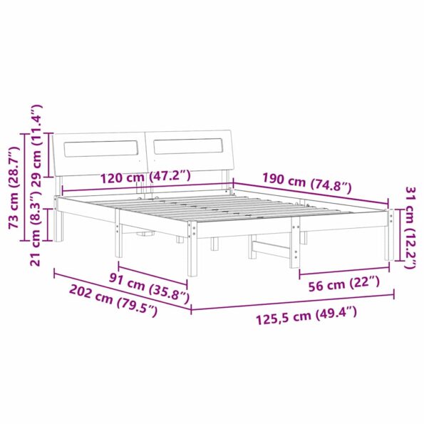 vidaXL Rám postele s čelnou doskou Biela 120 x 190 cm Borovicový masív – Obrázok 11