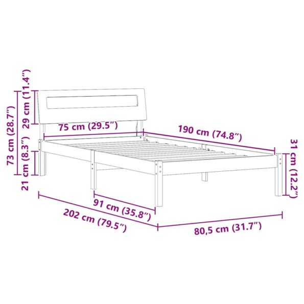 vidaXL Rám postele s čelnou doskou Biela 75 x 190 cm Borovicový masív – Obrázok 11