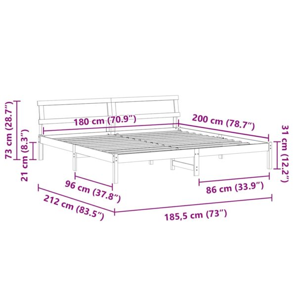 vidaXL Rám postele Hnedá 180 x 200 cm Masívne borovicové drevo – Obrázok 11