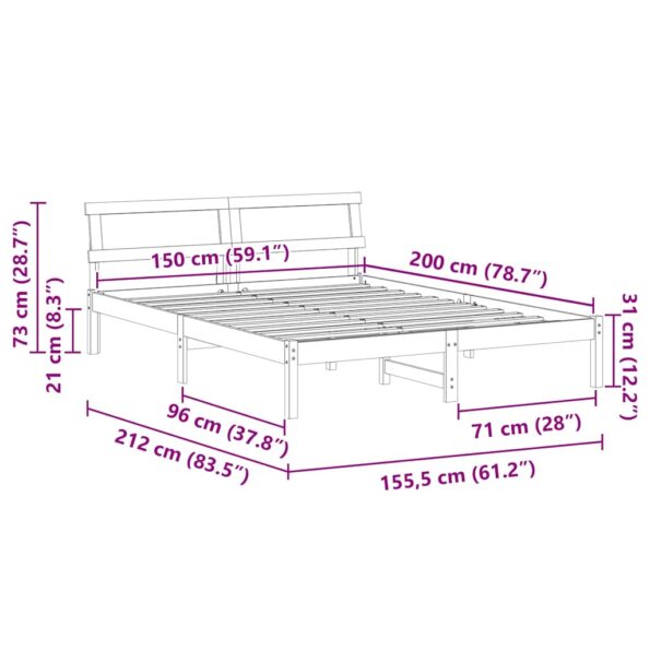vidaXL Rám postele Biela 150 x 200 cm Masívne borovicové drevo – Obrázok 11