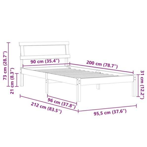 vidaXL Rám postele s čelnou doskou Hnedá 90 x 200 cm Borovicový masív – Obrázok 11