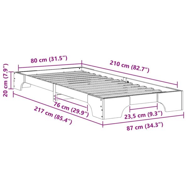 vidaXL Posteľový rám s úložiskom Hnedá 80 x 210 cm drevo – Obrázok 9
