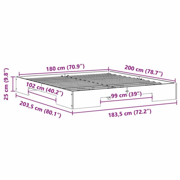 vidaXL Posteľový rám Biela Borovicový masív – Obrázok 9