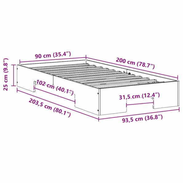 vidaXL Posteľový rám s úložiskom Hnedá Borovicový masív – Obrázok 8