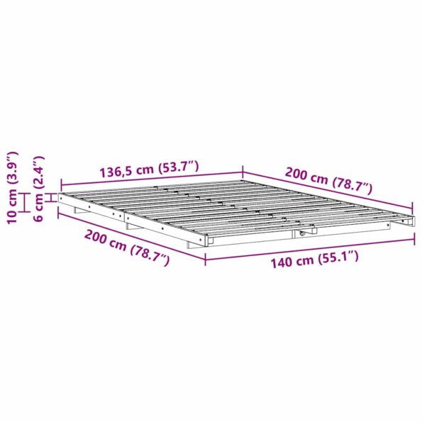 vidaXL Posteľový rám Biela 140 x 200 cm Borovicový masív – Obrázok 10