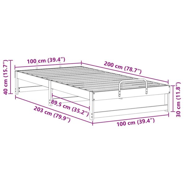 vidaXL Rám postele s popruhmi Hnedá 100 x 200 cm Borovicový masív – Obrázok 10