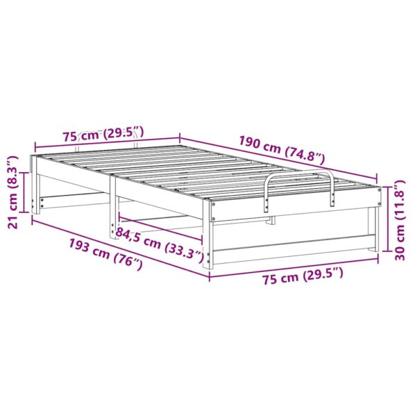 vidaXL Rám postele s popruhmi Biela 75 x 190 cm Borovicový masív – Obrázok 10