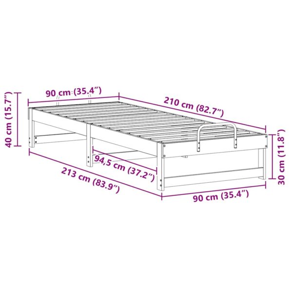vidaXL Rám postele s popruhmi Hnedá 90 x 210 cm Borovicový masív – Obrázok 10