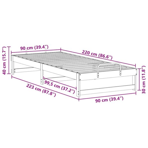 vidaXL Rám postele s popruhmi Biela 90 x 220 cm Borovicový masív – Obrázok 10