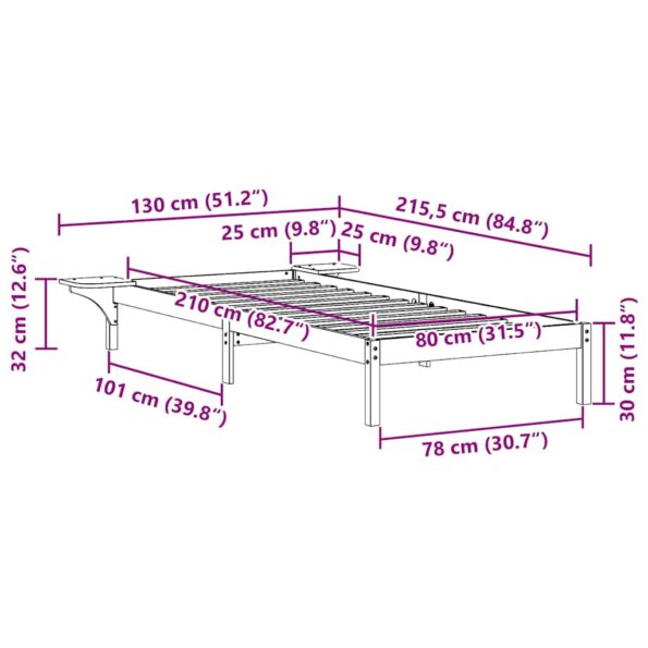 vidaXL Posteľový rám so stolíkmi Prírodná 80 x 210 cm – Obrázok 11