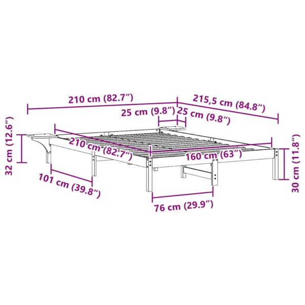 vidaXL Posteľový rám so stolíkmi Prírodná 160 x 210 cm – Obrázok 11