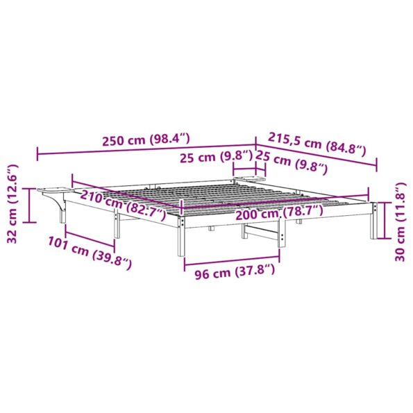 vidaXL Posteľový rám so stolíkmi Včelí hnedý 200 x 210 cm – Obrázok 11