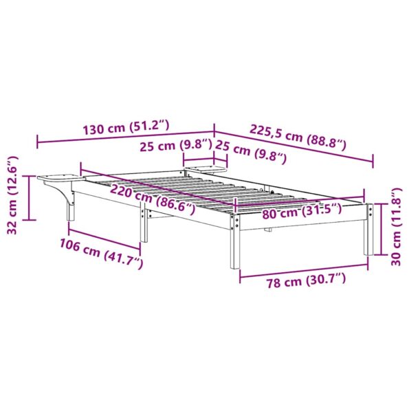 vidaXL Posteľový rám so stolíkmi Včelí hnedý 80 x 220 cm – Obrázok 11