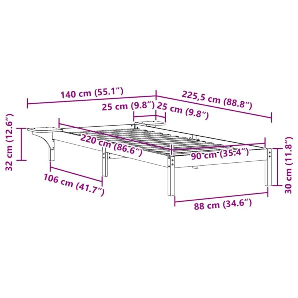 vidaXL Posteľový rám so stolíkmi Prírodná 90 x 220 cm – Obrázok 11