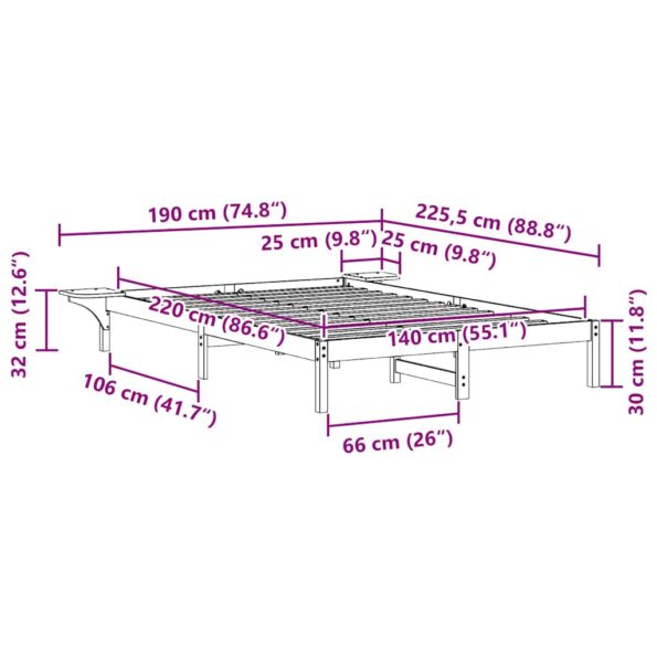 vidaXL Posteľový rám so stolíkmi Prírodná 140 x 220 cm – Obrázok 11