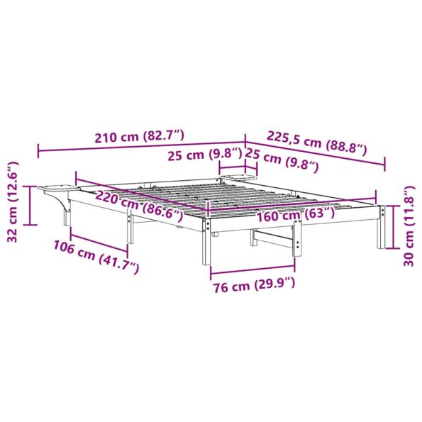 vidaXL Posteľový rám so stolíkmi Prírodná 160 x 220 cm – Obrázok 11