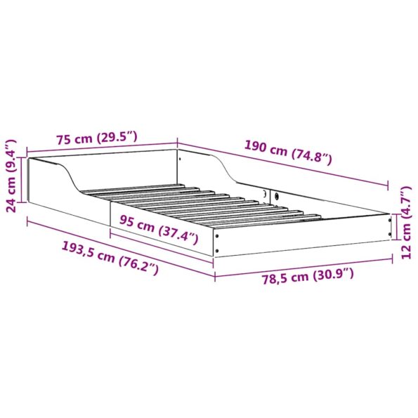vidaXL Rám postele Hnedá 75 x 190 cm Borovicový masív – Obrázok 11