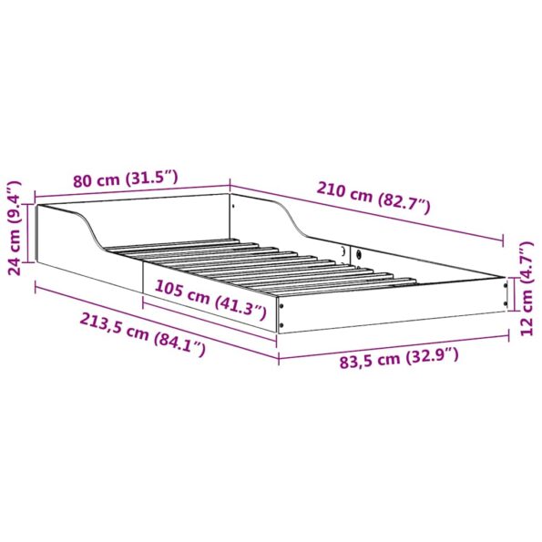 vidaXL Rám postele Biela 80 x 210 cm Borovicový masív – Obrázok 11