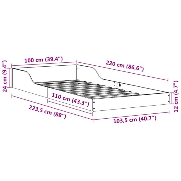 vidaXL Rám postele Biela 100 x 220 cm Borovicový masív – Obrázok 11