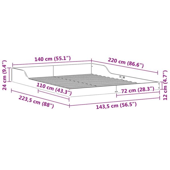 vidaXL Rám postele Biela 140 x 220 cm drevo – Obrázok 10