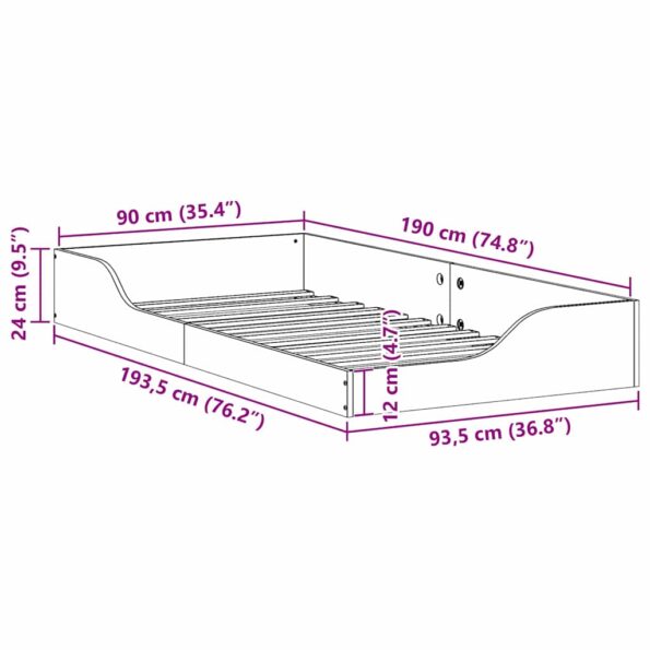 vidaXL Posteľový rám Voskovo hnedá 90 x 190 cm – Obrázok 10