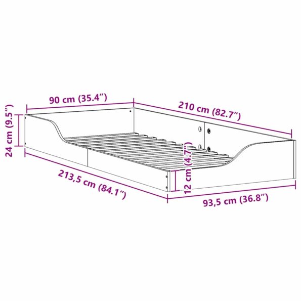 vidaXL Posteľový rám Hnedá 90 x 210 cm Masívne borovicové drevo – Obrázok 10