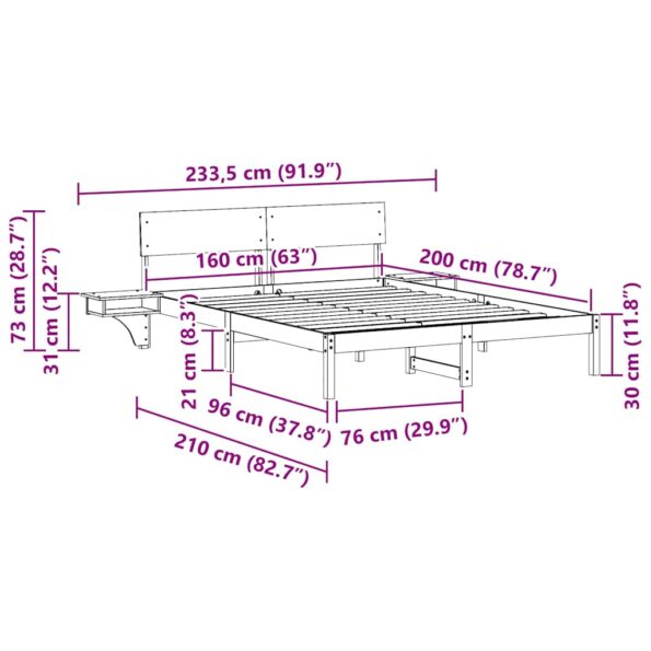 vidaXL Posteľový rám s nočnými stolíkmi Biela 160 x 200 cm – Obrázok 11