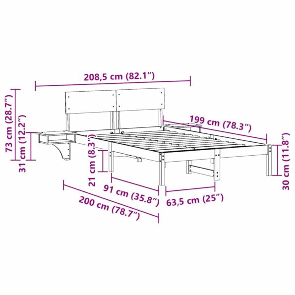 vidaXL Posteľový rám s nočnými stolíkmi Biela 135 x 190 cm – Obrázok 9