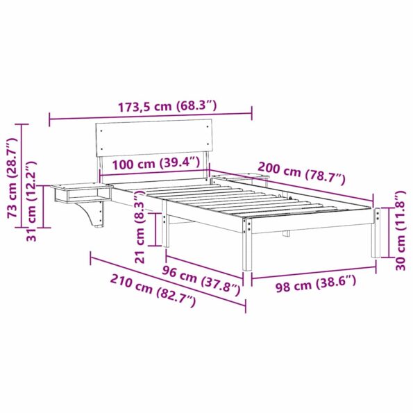 vidaXL Posteľový rám s nočnými stolíkmi Hnedá 100 x 200 cm – Obrázok 9