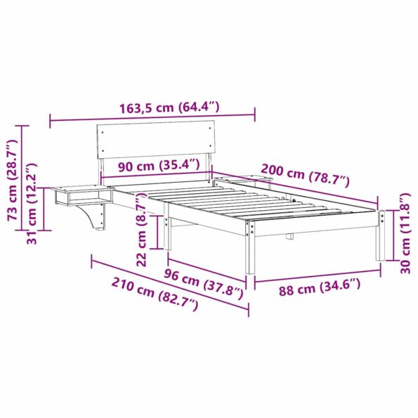 vidaXL Posteľový rám s nočnými stolíkmi Biela 90 x 200 cm – Obrázok 9