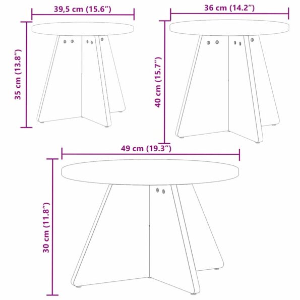 vidaXL Konferenčný stolík 3 pcs Včelí hnedý 49 x 49 x 30 cm – Obrázok 11