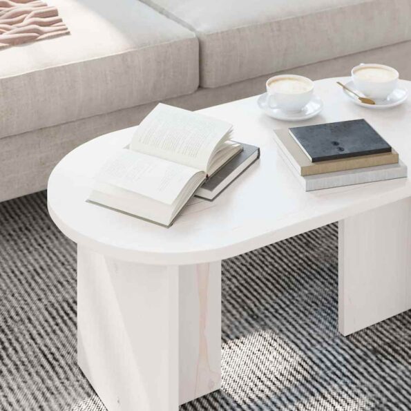vidaXL Konferenčný stolík Biela 80 x 39,5 x 35 cm Borovicový masív – Obrázok 5
