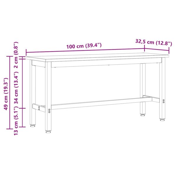 vidaXL Jedálenská lavička Biela 100 x 32,5 x 49 cm – Obrázok 9