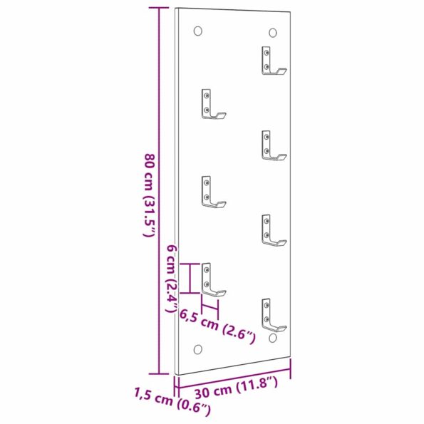 vidaXL Vešiak na stenu Čierny dub 30 x 1.5 x 80 cm Kompozitné drevo – Obrázok 11