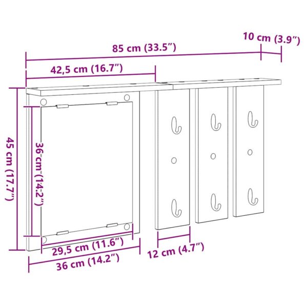 vidaXL Vešiak na stenu Tmavý dub 85 x 10 x 45 cm Kompozitné drevo – Obrázok 12